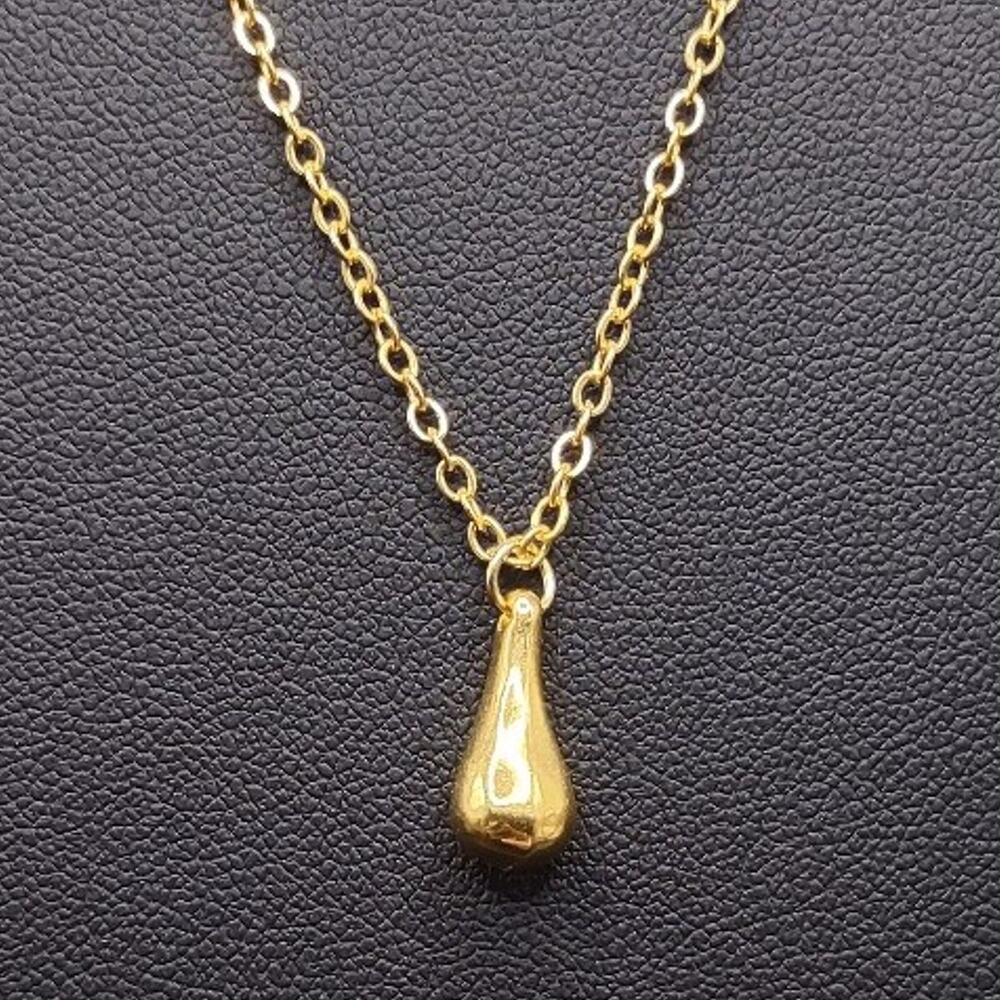 18k Gold Plated Necklace W Teardrop Pendant Minimalist Women's Vtg Birthday Gift